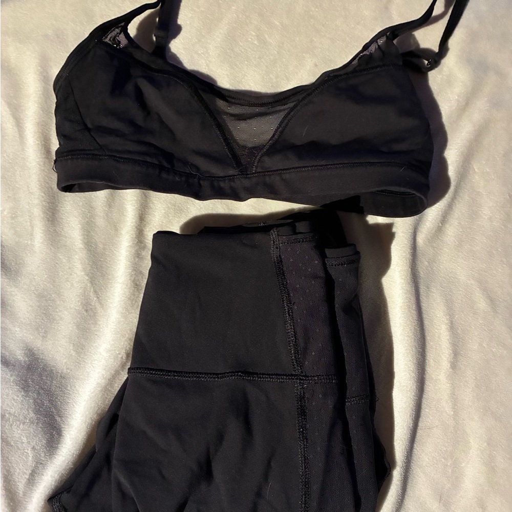 GUC Lululemon Matching Set Black Leggings and Bra Sheer Size 2-4 Dance Body Con